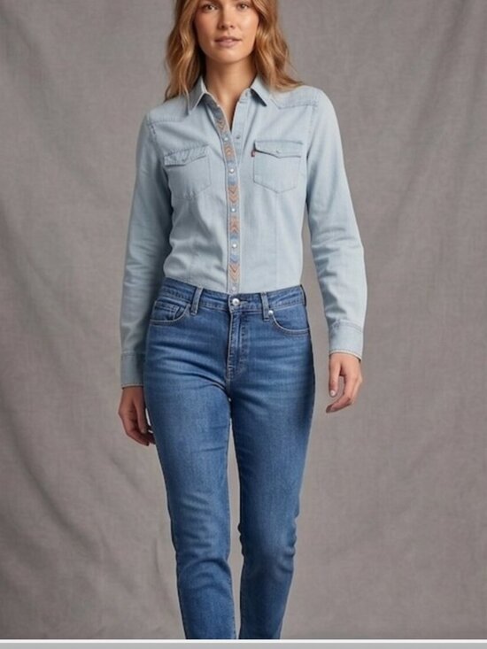 Levi's Tops - Levi's Embroidered Western Denim Shirt – Light Wash